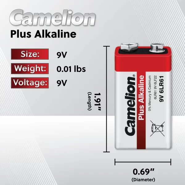 Camelion 9 Volt Plus Alkaline Battery - Blister Pack of 1 - Image 2