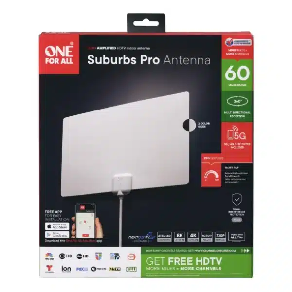 One For All Ultra-Thin Amplified Indoor HDTV Antenna – Up to 60-Mile Range (Model 15584) - Image 2