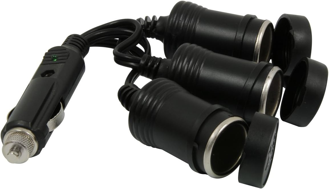 3-Way 12-Volt Adapter with Protective Caps – Heavy-Duty Triple Socket ...