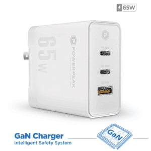 65W Triple Port GaN Charger – 2 USB-C, 1 USB-A (White)