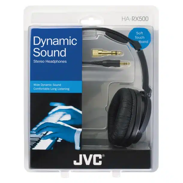 JVC Wired Over-Ear Full-Size Headphones with 3.5mm Connector & 1/4" Adapter – HA-RX500 - Image 2