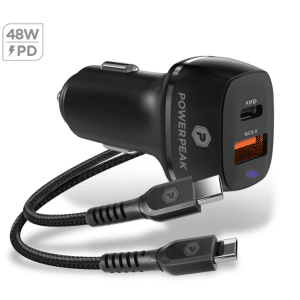 48W Super Fast PD Car Charger with USB-C to USB-C Cable (Black)