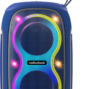 RadioShack 30W Bluetooth Speaker with RGB Lights, FM Radio, TWS & IPX5 Waterproof – Blue/Gray (Model 4001780)