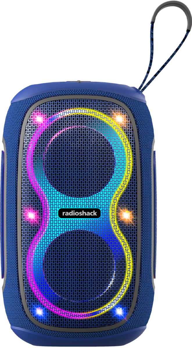 RadioShack 30W Bluetooth Speaker with RGB Lights, FM Radio, TWS & IPX5 Waterproof – Blue/Gray (Model 4001780)
