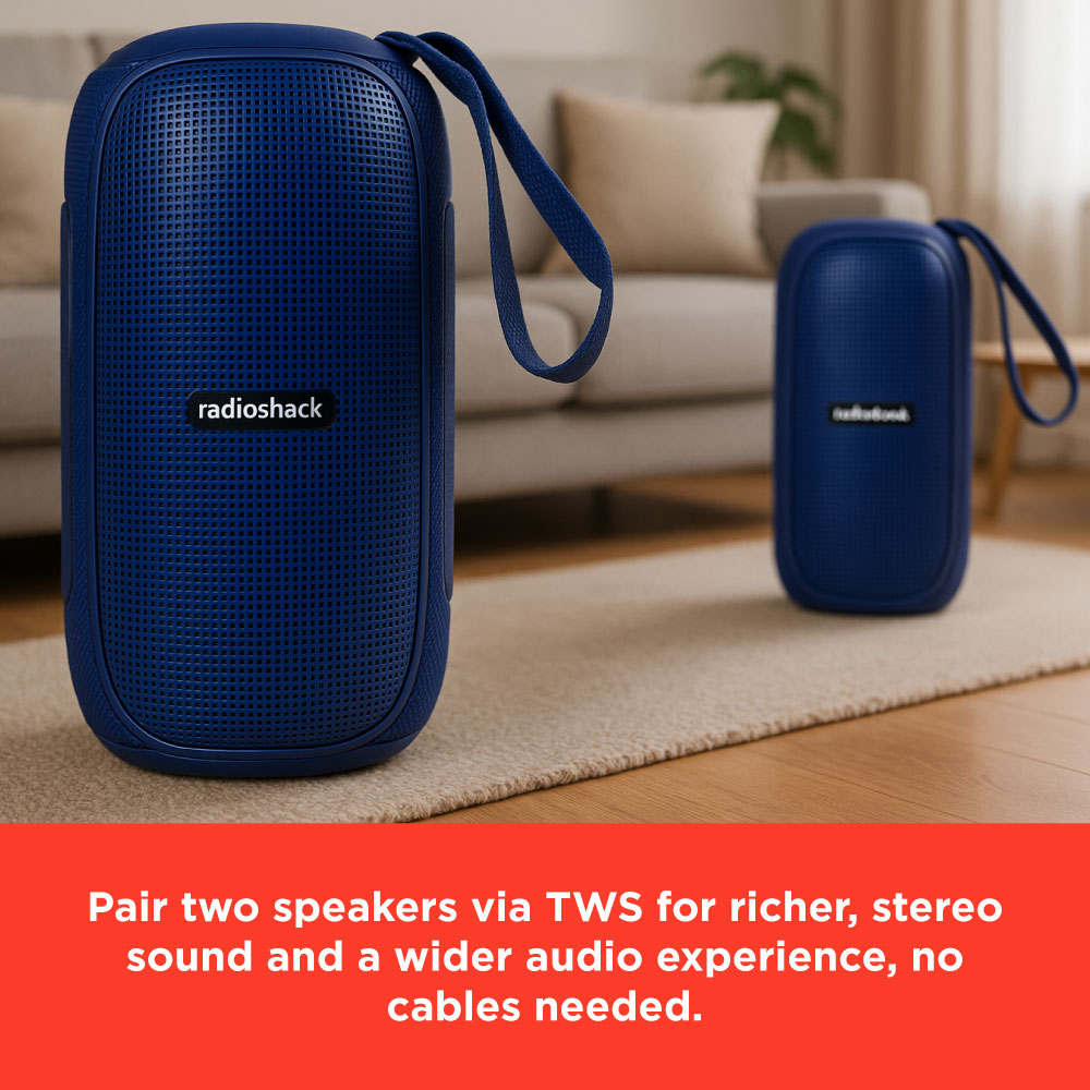 RadioShack 30W Bluetooth Speaker with RGB Lights, FM Radio, TWS & IPX5 Waterproof – Blue/Gray (Model 4001780) - Image 6